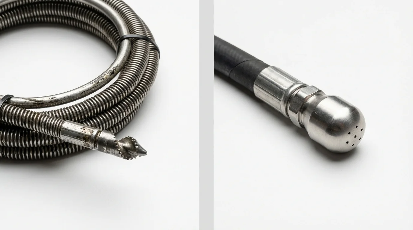 Drain snake cable and hydro jetting nozzle used for drain cleaning in Sebastopol, CA