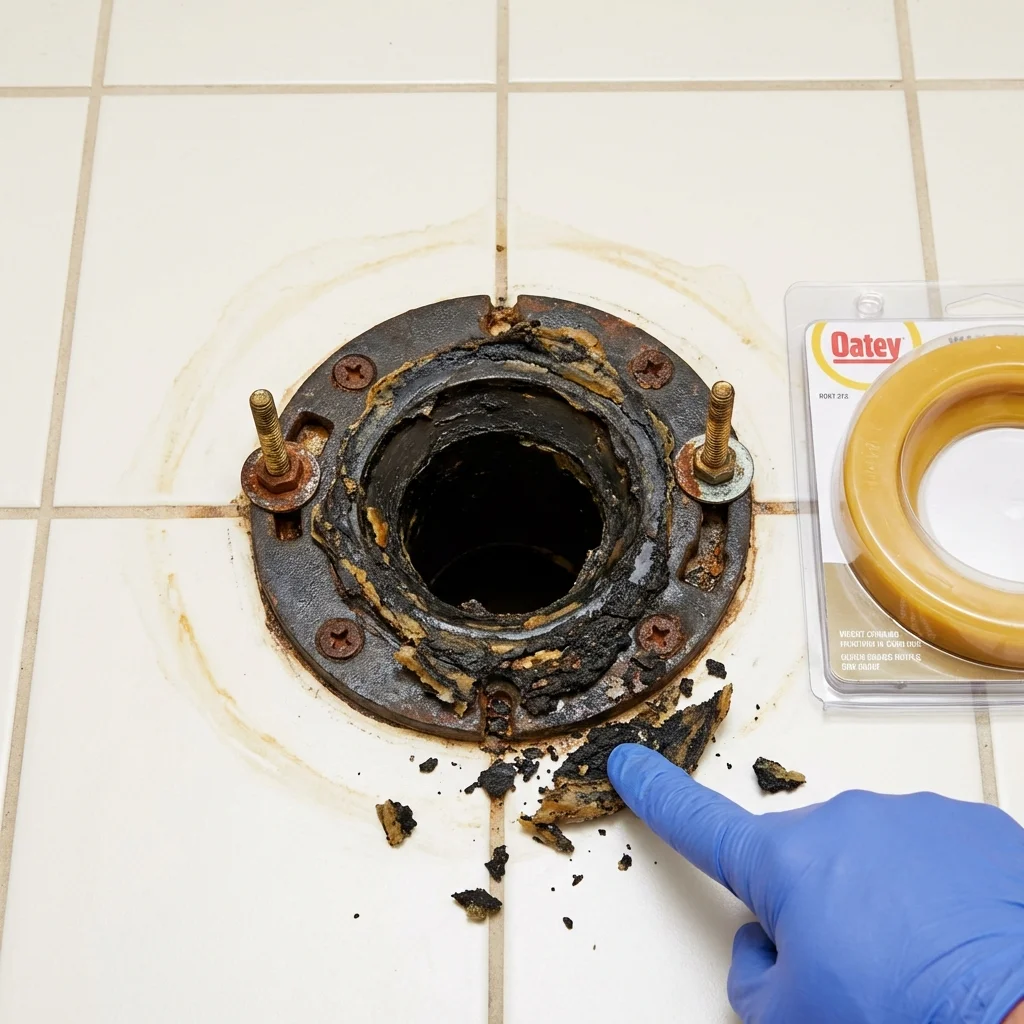 Failed wax ring showing water seepage at the base of a toilet in a Sebastopol, CA home